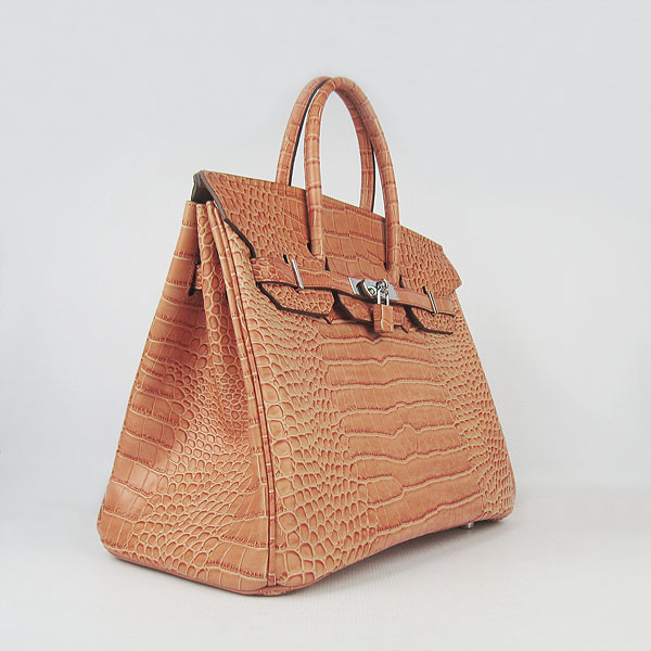 High Quality Fake Hermes Birkin 35CM Crocodile Veins Leather Bag Orange 6089